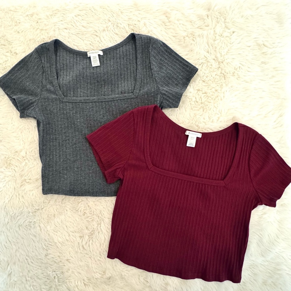NWOT - 2 pack Crop Top Square Neck - Charcoal/Cranberry - Size Medium